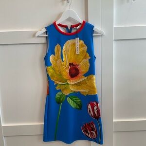 Alice + Olivia Blue Dress with Yellow Floral Design